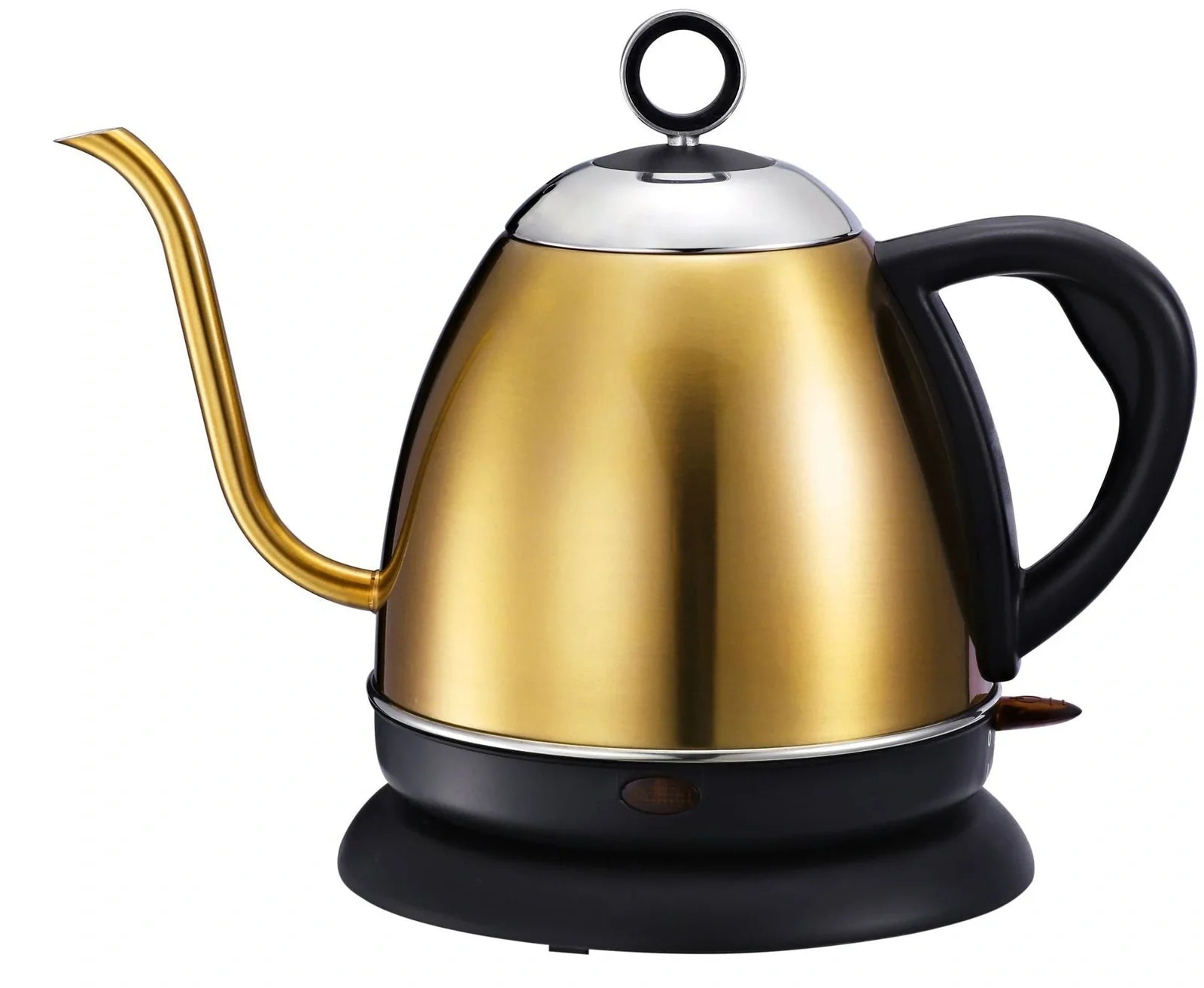 Full-automatic stainless steel kettle with touch control in gold colour showing 1L capacity markings