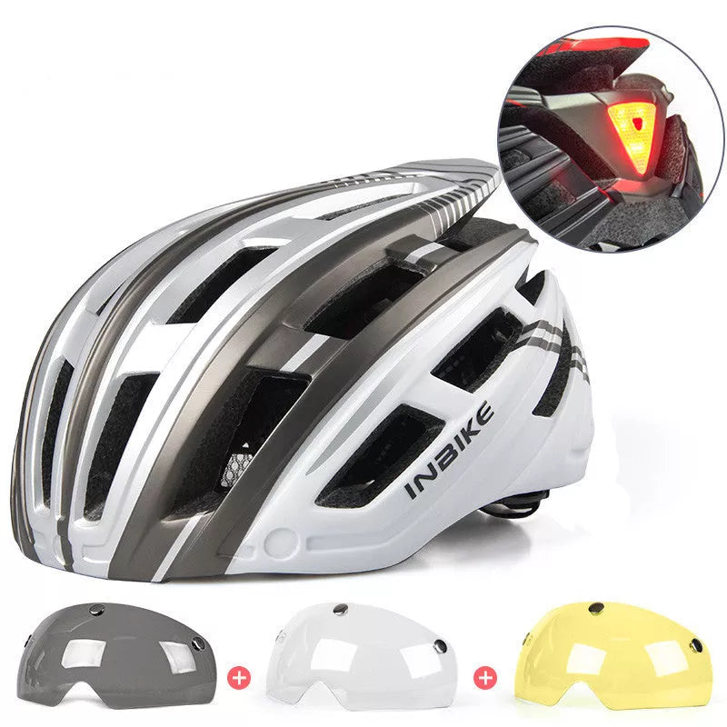 Mountain road bikes cycling helmet with tail lights and interchangeable lenses for men and women