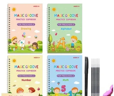 Children's English groove magic calligraphy practice set with pen, ten refills, and double-sided training surface