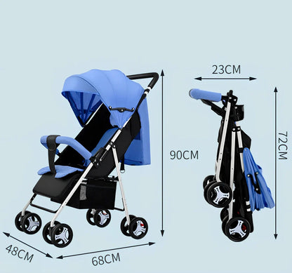 Lightweight folding baby stroller with adjustable awning and universal wheels in linen fabric