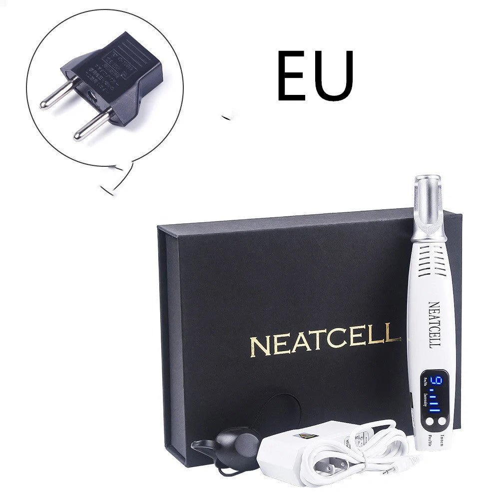Blue home picosecond laser mole pen with adjustable intensity buttons and dual light therapy modes for skin treatment