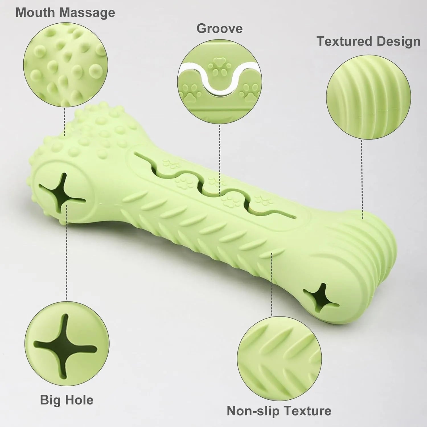 Blue bone shape dog chew toy made from natural rubber with uneven surface for teeth cleaning