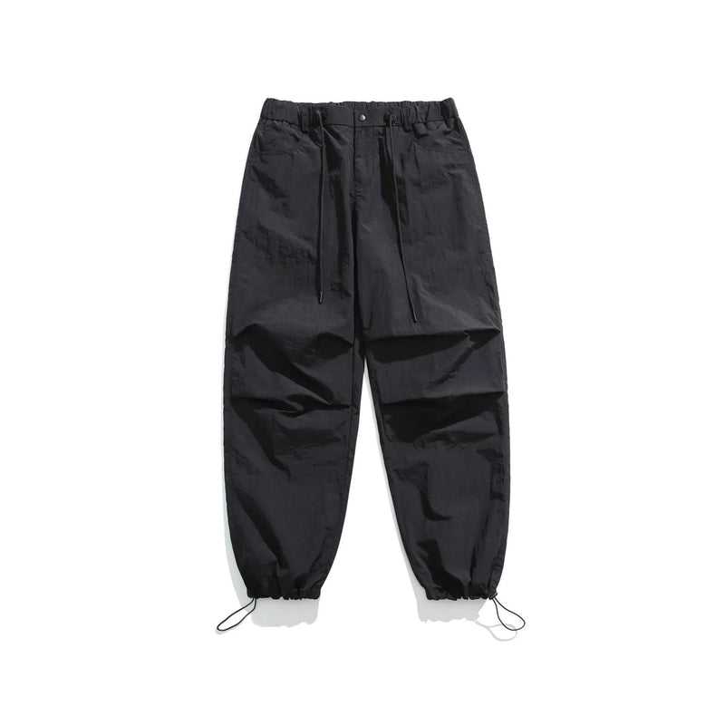 Casual pants for men in thin ice silk fabric with loose straight fit available in six colours including black, army green, dark gray, khaki, apricot and fog powder in sizes from S to 2XL
