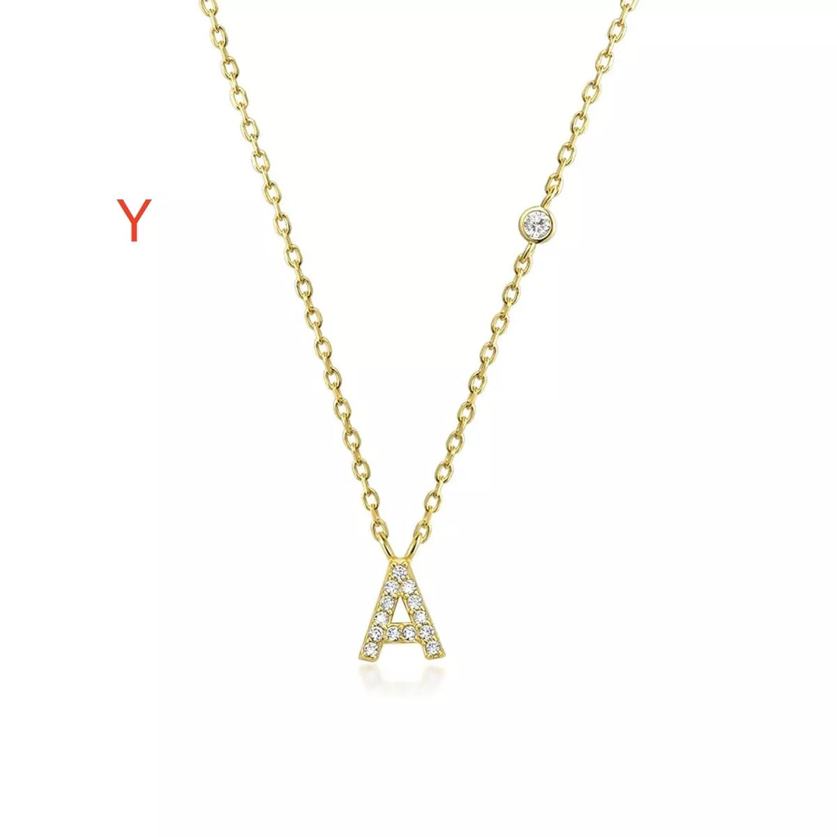 Custom Initial Necklace with sparkling CZ pendant, available in gold or silver finish