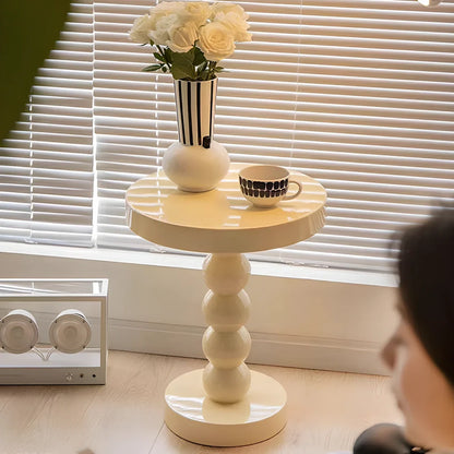 Vintage solid wood round bedside table with 40cm diameter top in minimalist design