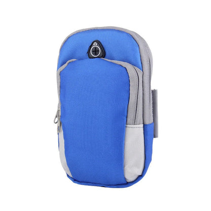 Adjustable running mobile phone arm bag in green, black, blue, and rose red