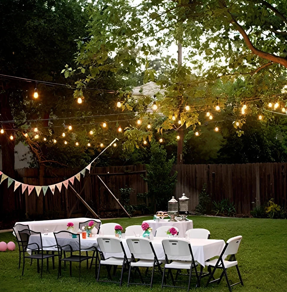 Waterproof solar-powered LED string lights with PVC shell for outdoor garden and patio illumination