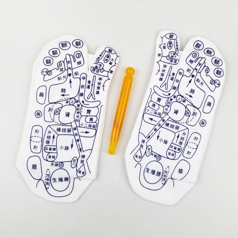 Acupressure foot massager socks with reflexology charts for targeted relief