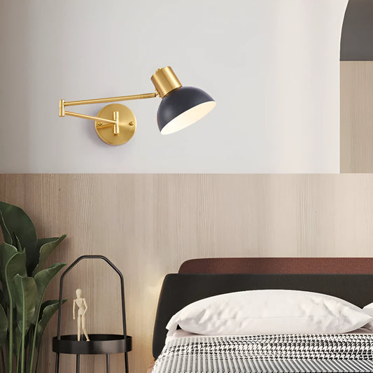 Modern adjustable double-section rocker arm wall lamp with LED bulb in neutral finish
