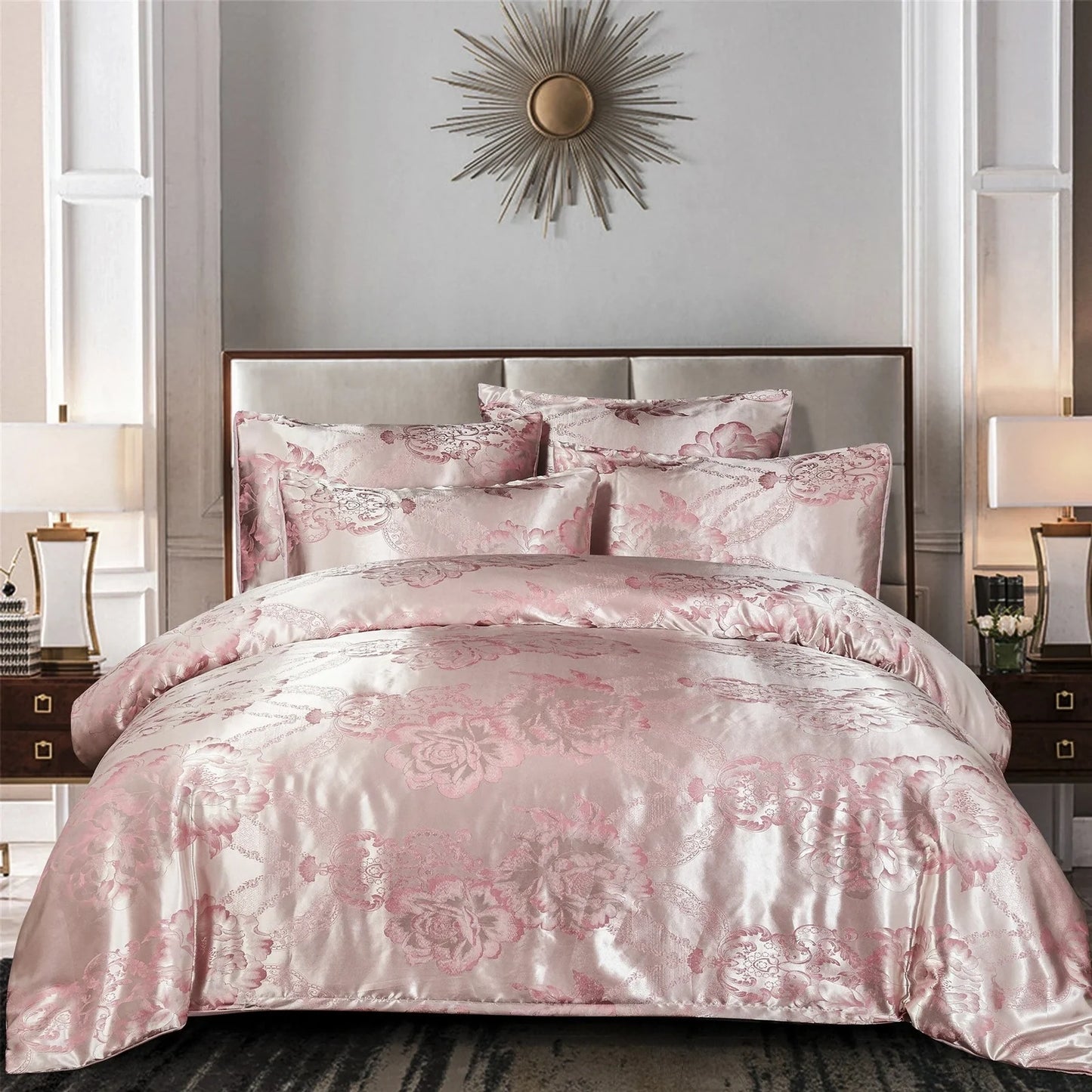 Three-piece bedding set with reactive dyed polyester in blue, gold, grey, pink, purple, or white for UK bed sizes