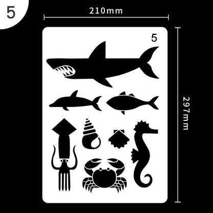 White plastic reusable stencil template with geometric patterns for DIY painting and crafts.