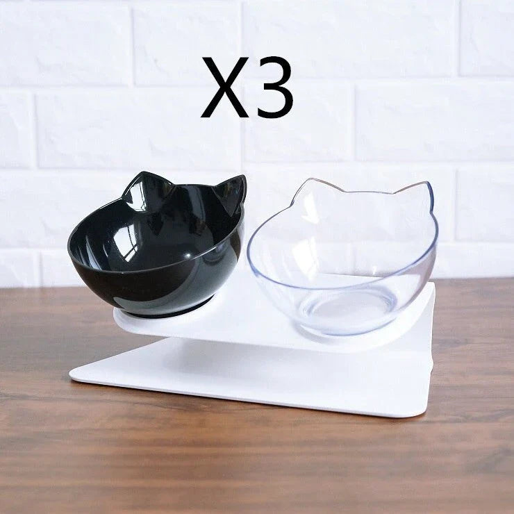 Elevated tilted double pet bowl with transparent design and adjustable stand