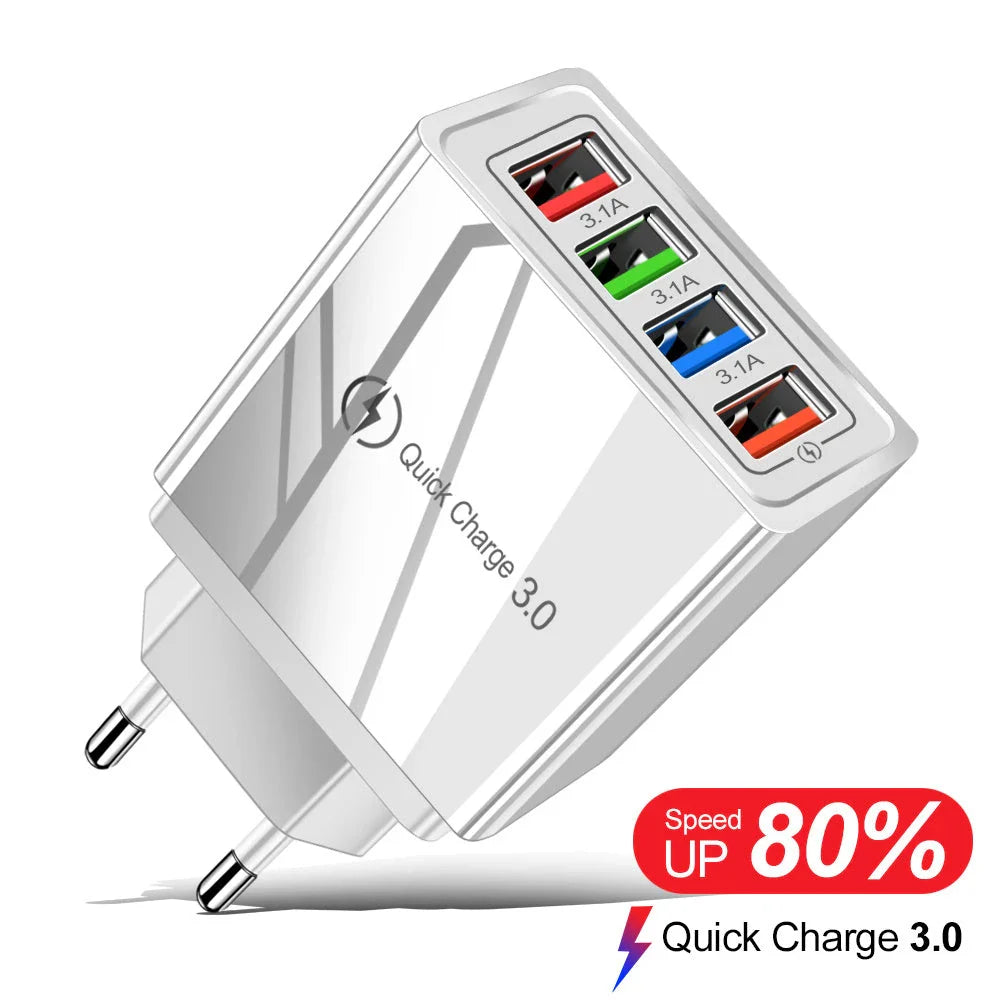 High-speed 4-port USB charging station with quick charge 3.0 technology for smartphones and tablets