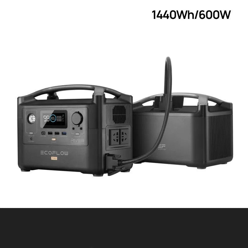 RIVER Pro outdoor power supply unit with display screen and multiple ports for charging devices