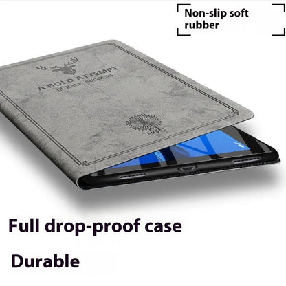 iPad protective case with soft TPU leather shell in clamshell design showing front and back coverage