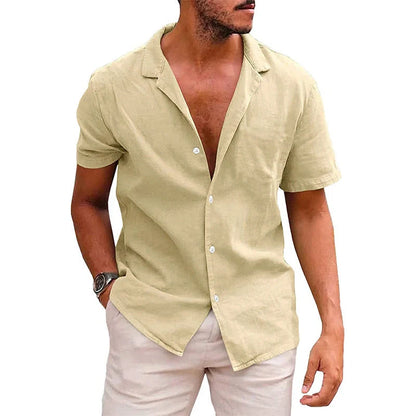 Men's casual linenCotton short sleeve button-down shirt in various colors