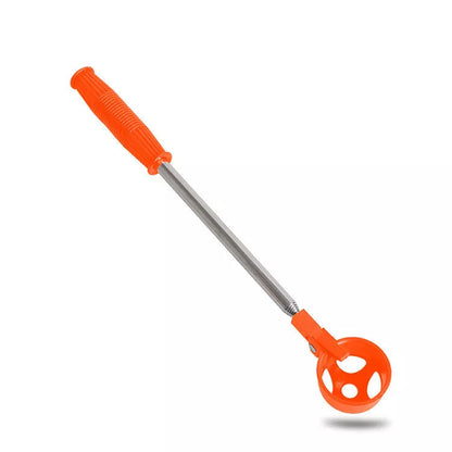 Adjustable golf ball picker in black and orange, extending up to 208cm
