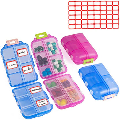 10-Grid Moisture-Proof Travel Pill Organizer in multiple colors for medication management