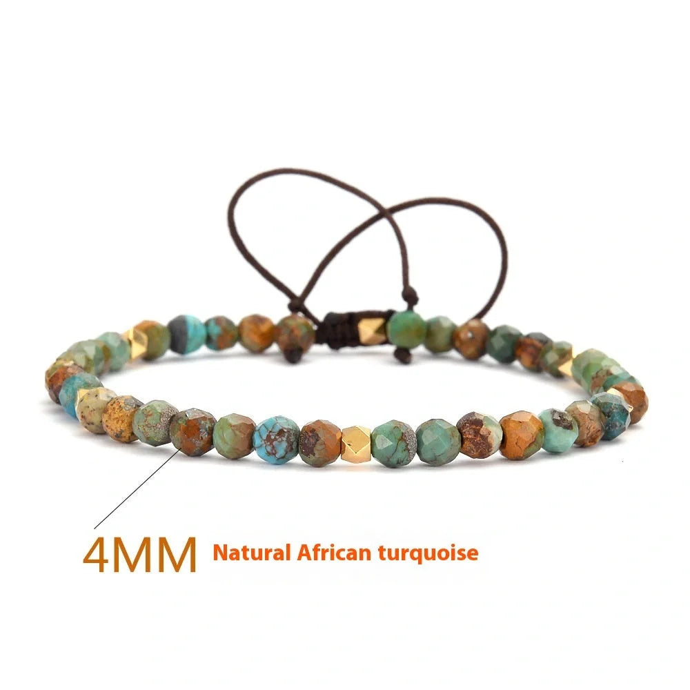 Adjustable African Turquoise Braided Bracelet for unisex, made with genuine natural stone.