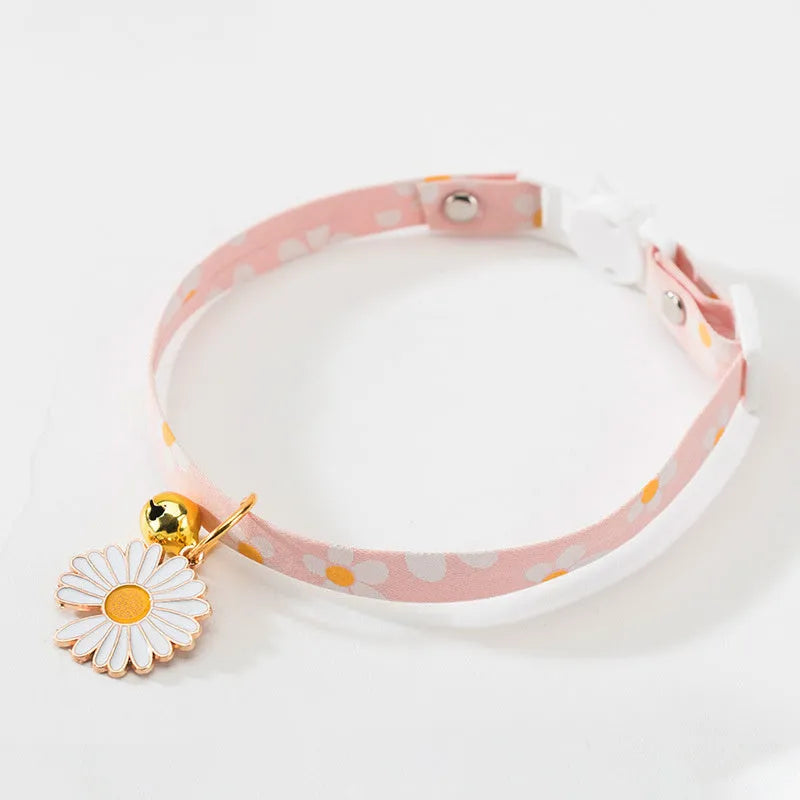 Adjustable small pet collar with bell pendant and bow tie decoration in green, pink or yellow