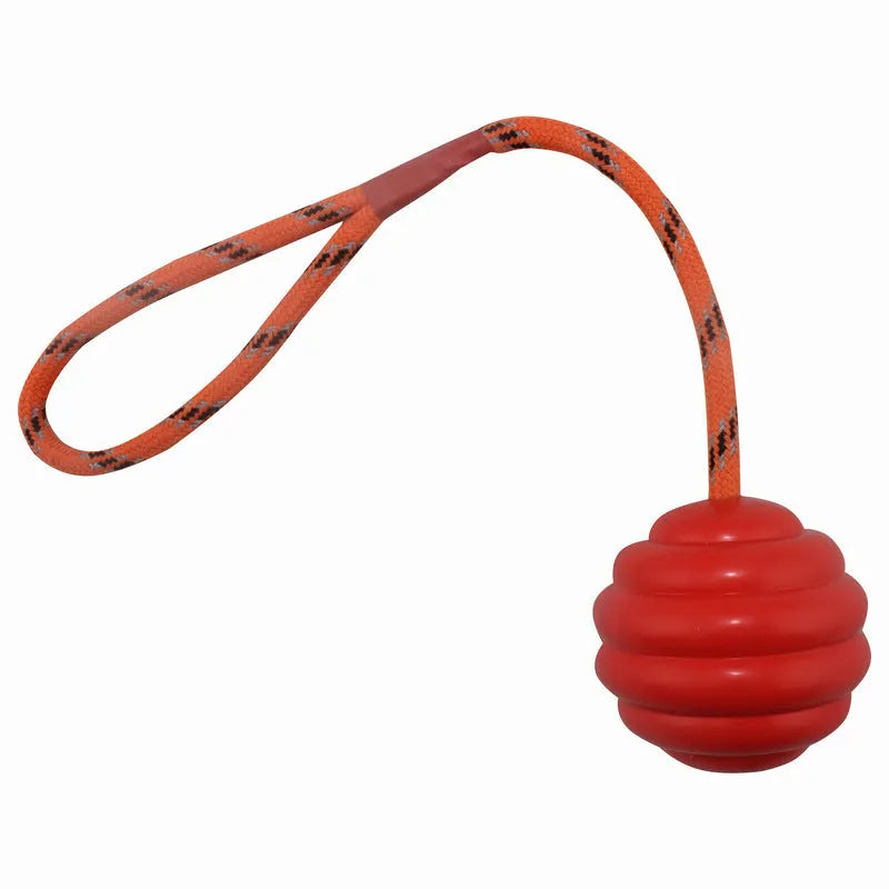 Pet toy ball dog chew interactive training ball in bright multi-colour options made from durable rubber material measuring 6 cm by 30 cm for biting and playing