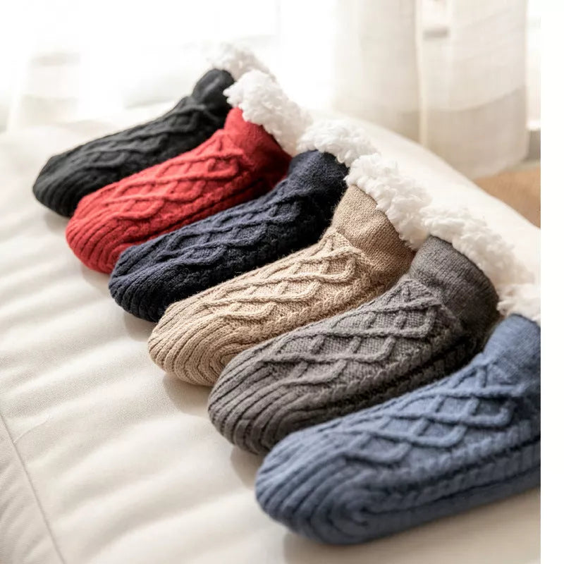 Winter Knitted Plush Floor Socks with Non-slip Soles in Various Colors