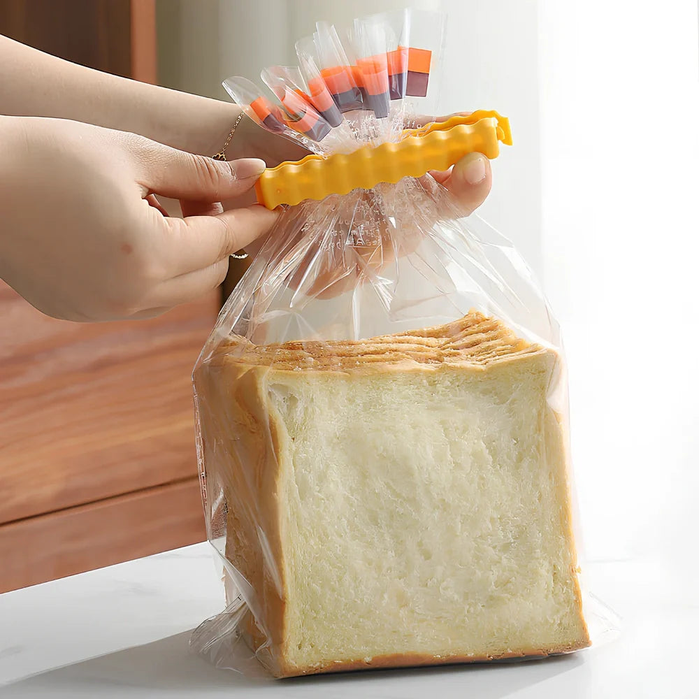Korean style plastic food sealing clips in 12-pack set with refrigerator organisation stickers