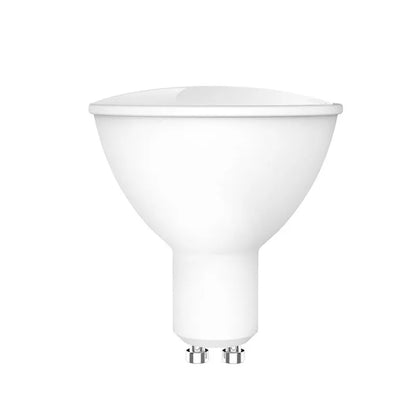 Smart WiFi GU10 LED spotlight bulb with RGBCCT colour and tunable white light, shown with dimensions.