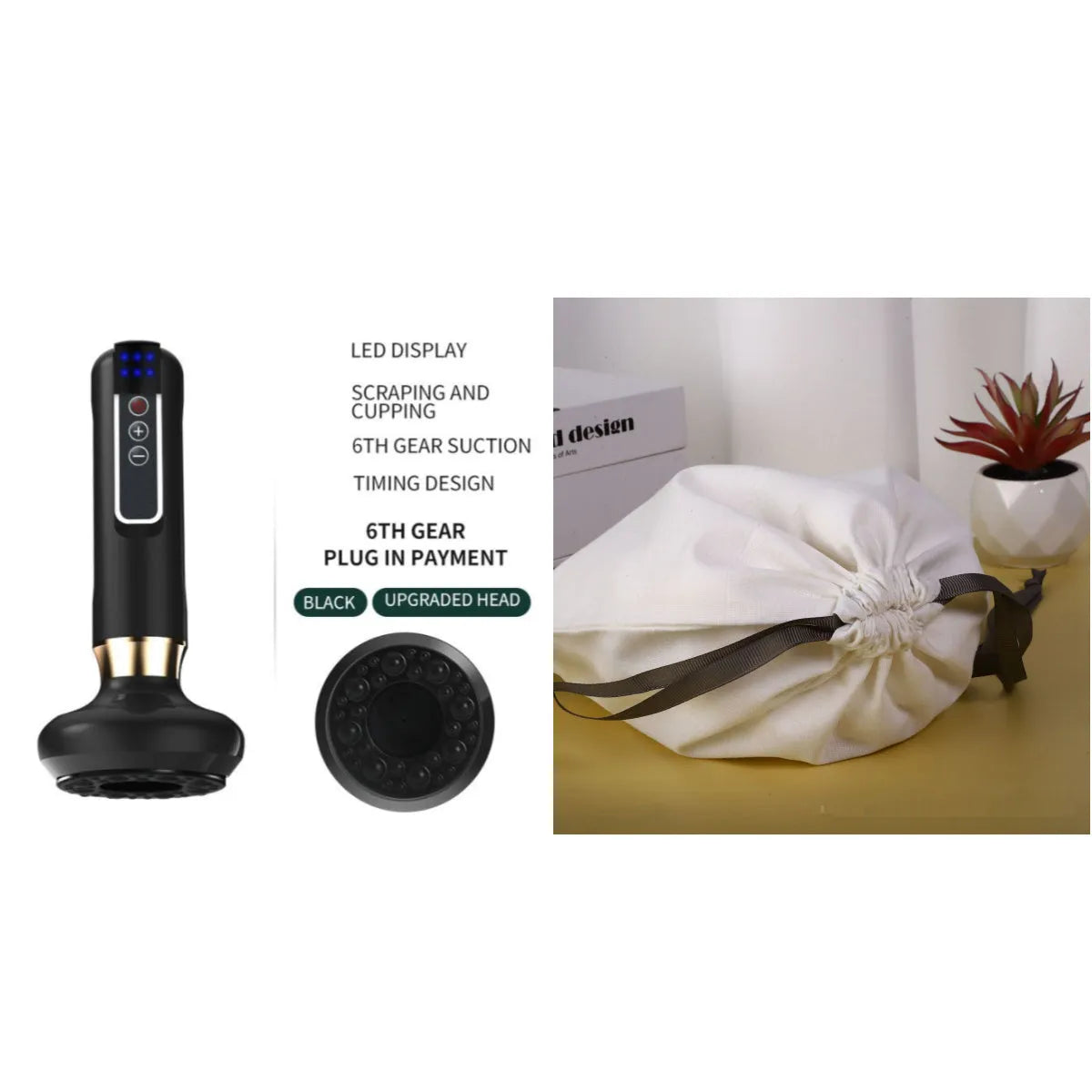 Green electric vacuum cupping massager device with USB charging cable