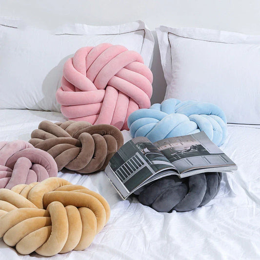Comfy knotted ball decorative pillows in various colors, perfect for living rooms, offices, and photography