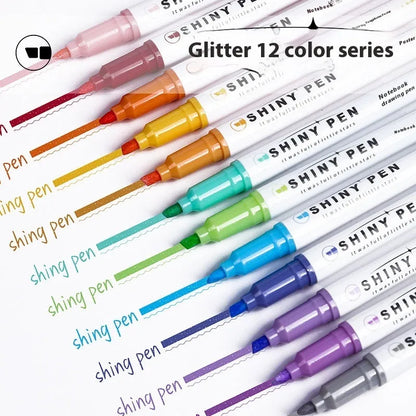 Sparkling Star River Highlighter set with 4mm slanted tip and glitter ink in six shades including taro puff and mung bean smoothie.
