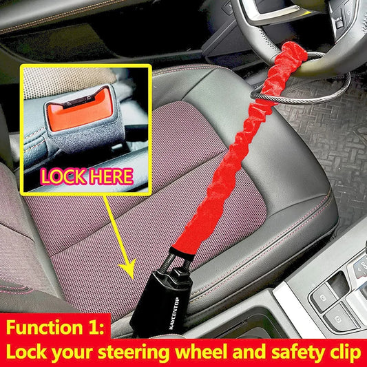 Car steering wheel lock with 33cm iron construction and copper lock core in red colour option