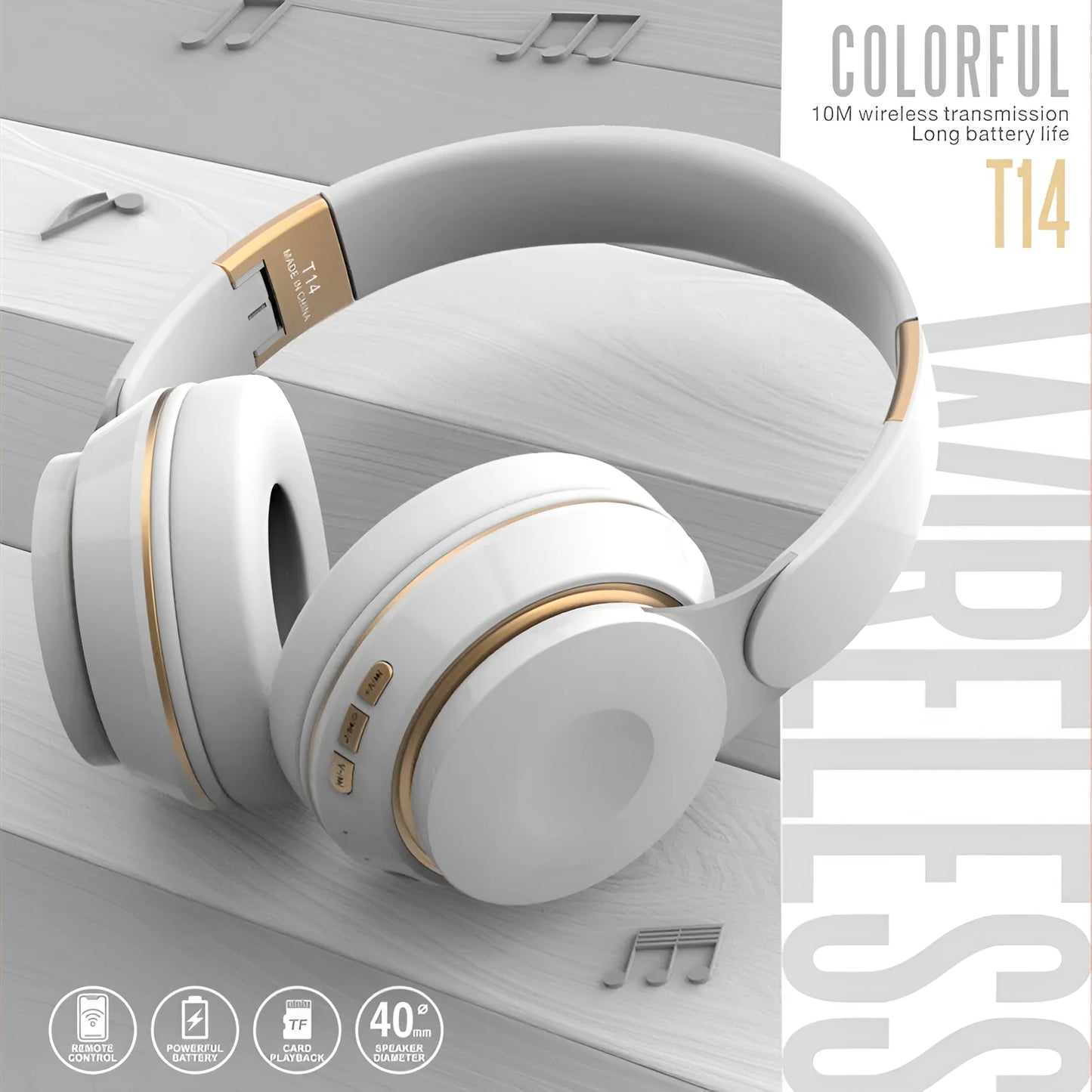Foldable wireless Bluetooth headset in various colours showing head-mounted design