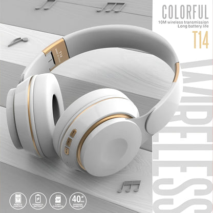 Foldable wireless Bluetooth headset in various colours showing head-mounted design