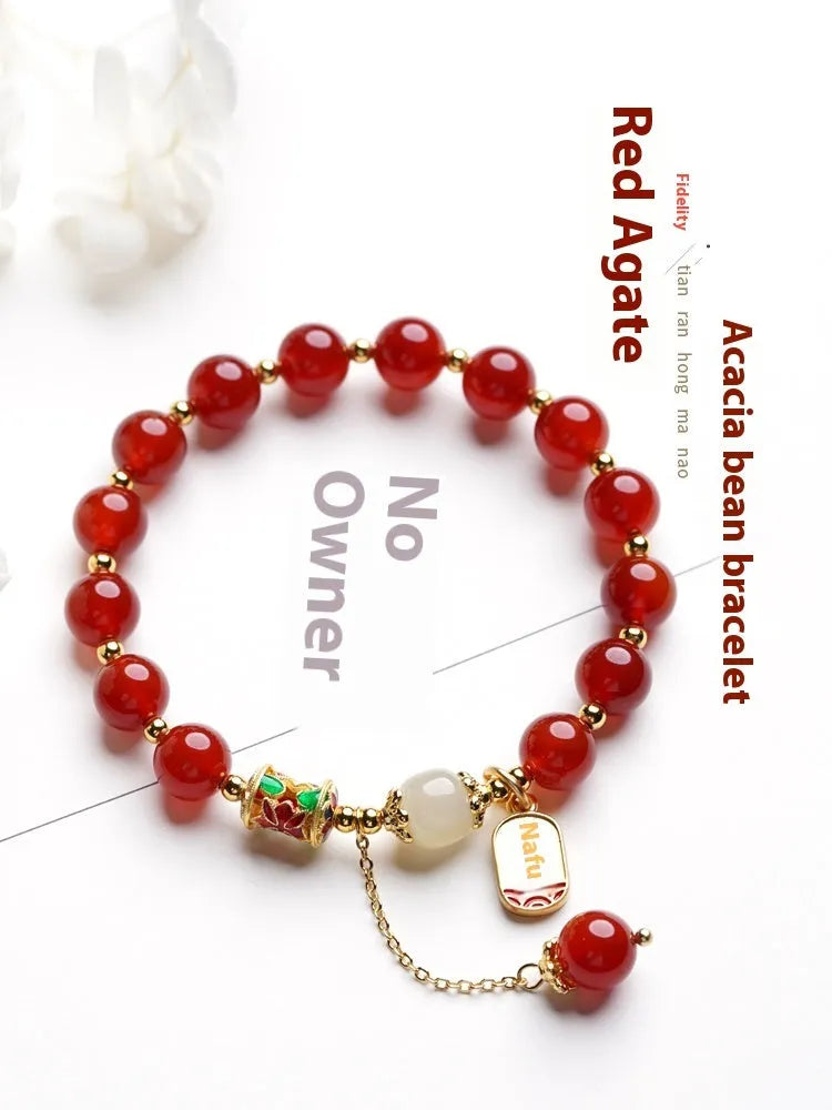 Red agate hetian jade beads bracelet for women with gold-plated finish, available in single circle, double circle, and new happy healthy styles featuring natural crystal or semi-precious stone materials in original designs