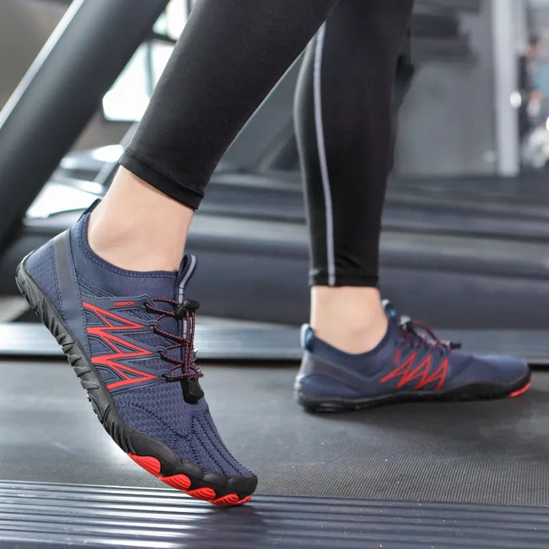 Indoor fitness training shoes with non-slip rubber soles and mesh lining in multiple colour options