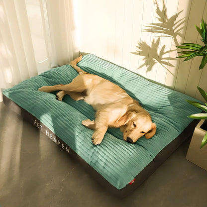 Green cut velvet removable washable dog kennel mat, extra-large 120x95x7cm for pets up to 100kg with PP cotton filling