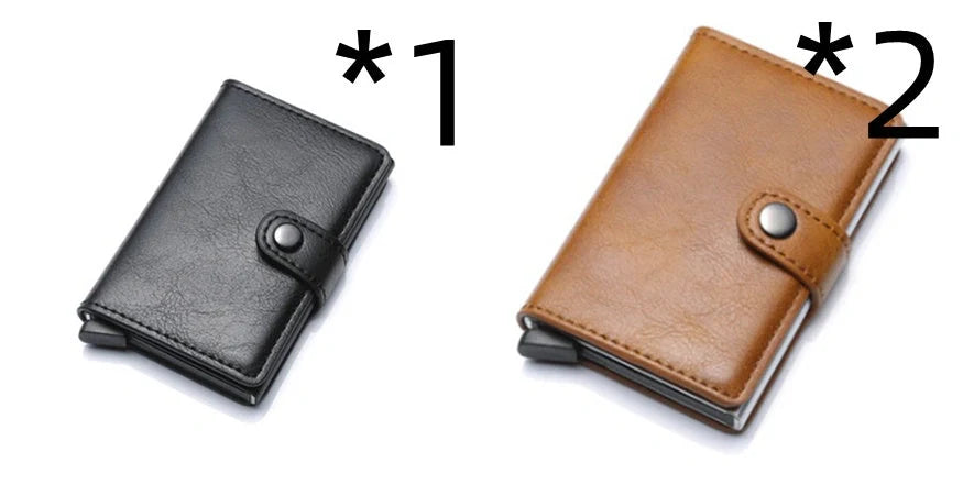 Men's RFID-blocking vintage wallet with aluminum purse and leather cover