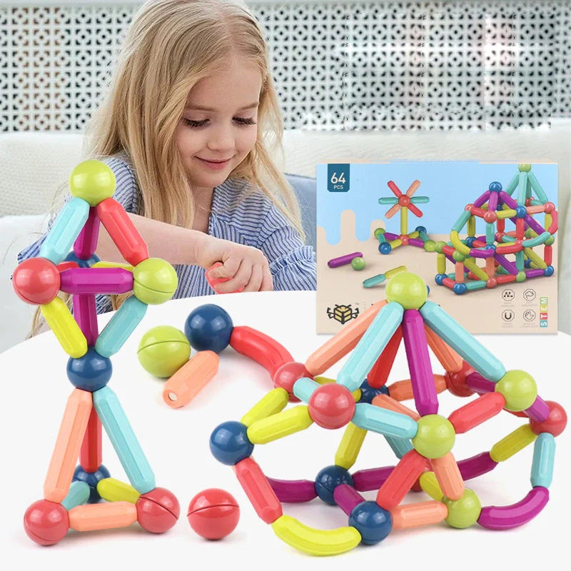 Colorful magnetic stick building blocks set for children, educational STEM toy