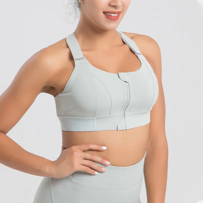 Front zipper seamless push-up sports bra for women, available in multiple colors and sizes