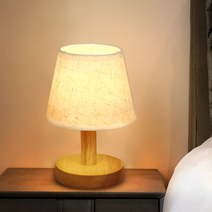 Vintage pleated table lamp with bamboo holder and jute shade, offering three-colour dimming and USB charging for ambient lighting