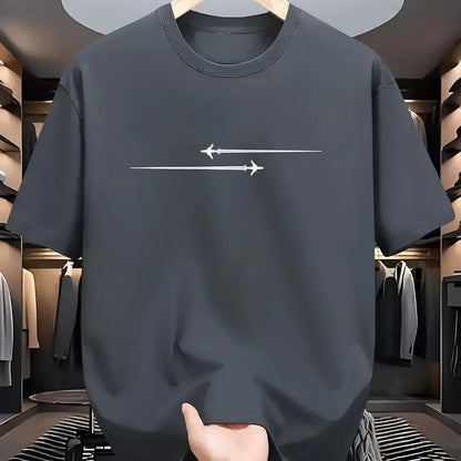 Loose-fit printed cotton blend T-shirt in black on a hanger
