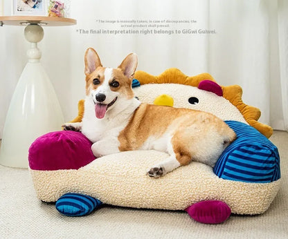 Indoor dog kennel bed with removable washable bedding pad, PP cotton lining, Oxford cloth anti-slip base, cartoon lion design, 70x55x45cm
