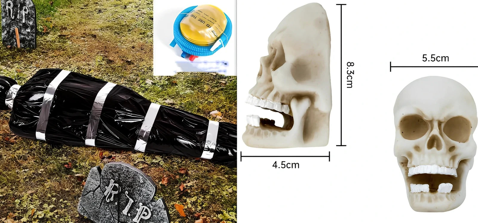 35×20×150cm black fake body bag horror prop with inflatable human body and accessory kit