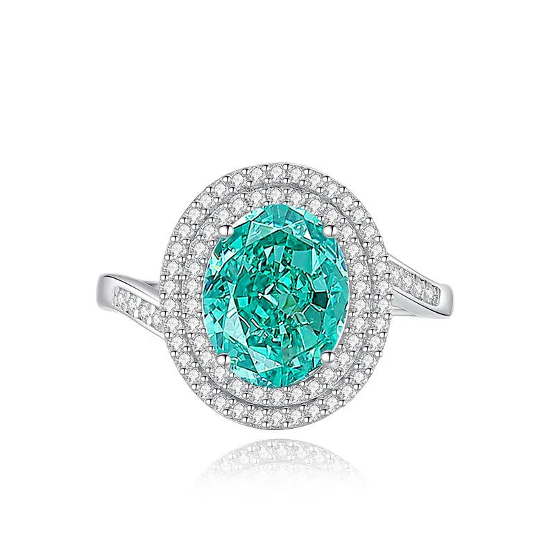 S925 silver emerald ring with palaibahao inlaid high carbon diamond, geometric design with elliptical elements