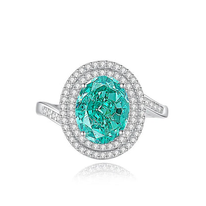 S925 silver emerald ring with palaibahao inlaid high carbon diamond, geometric design with elliptical elements