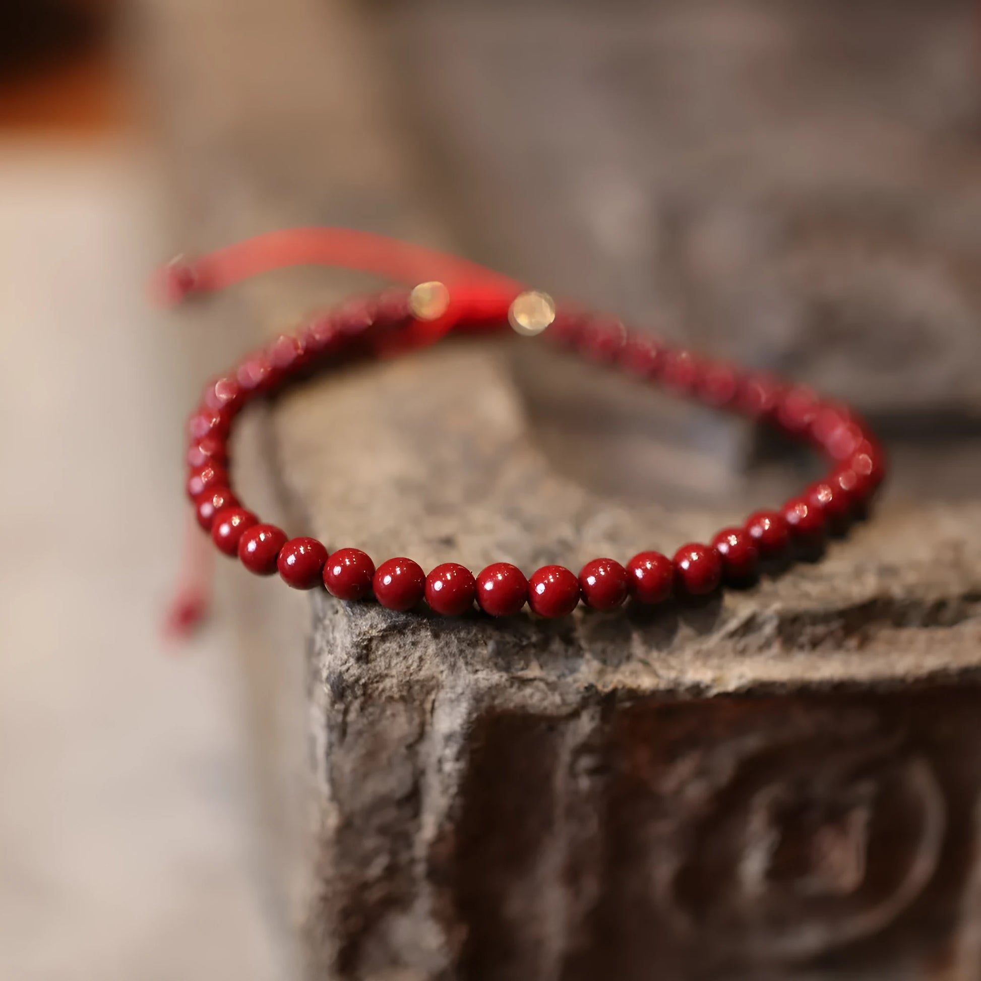Natural raw ore cinnabar bracelet with purple gold sand design and geometric Chinese patterns
