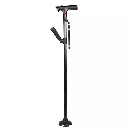 Adjustable aluminum walking stick with foldable design and safety features