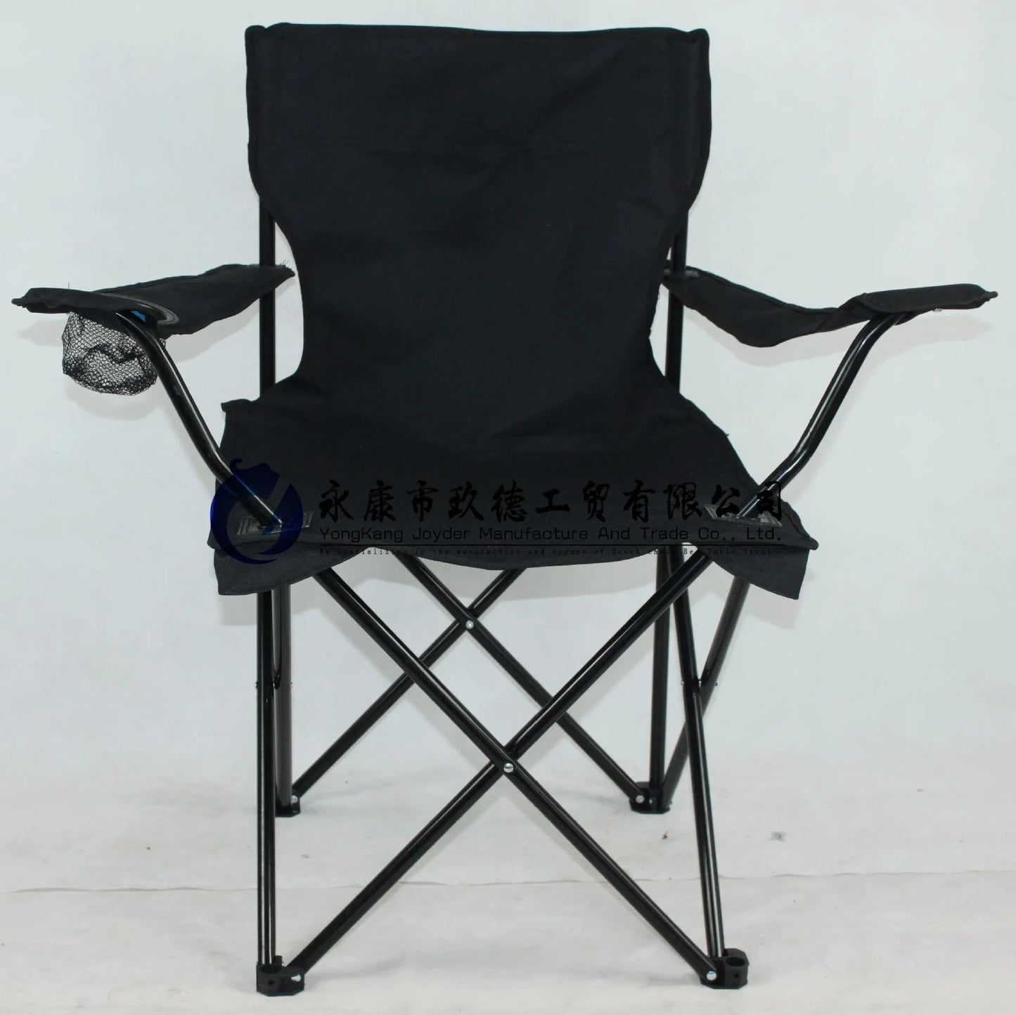 Outdoor fishing chair with adjustable backrest showing steel frame and Oxford cloth seating in navy colour
