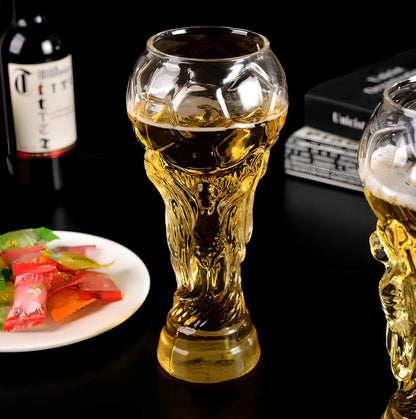 Hercules football trophy shaped beer glass with 450ml capacity and 19cm height measurements